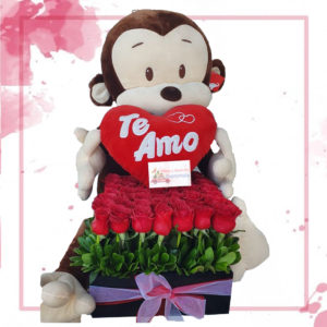 Arreglo de rosas con peluche