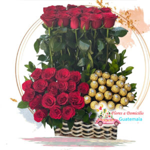 Arreglos florales con rosas y chocolates