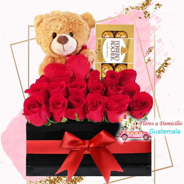 Arreglos florales con peluches y chocolates